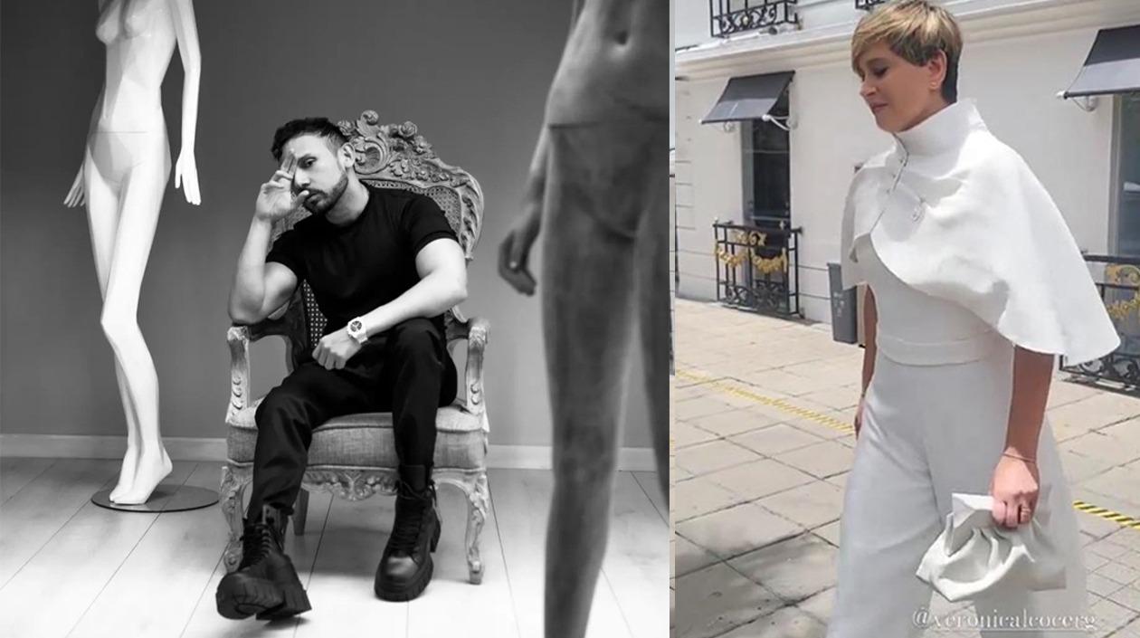 El diseñador sincelejano Virgilio Madinah y la primera dama Verónica Alcocer con el diseño que lució el día de la posesión.