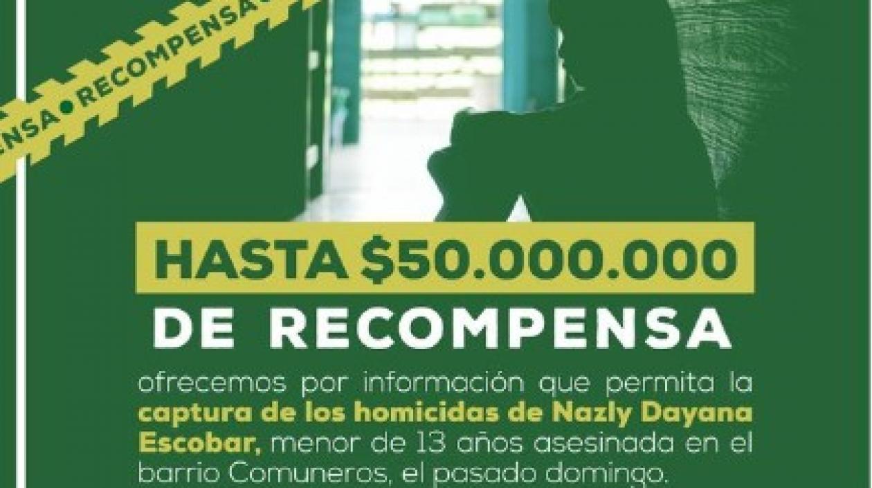 El cartel de la Policía de Cali en el que se ofrece la recompensa.