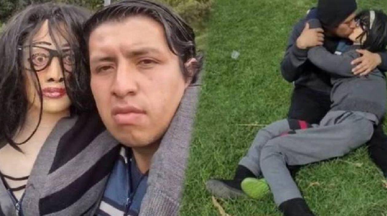 Cristian y su "novia" de trapo.