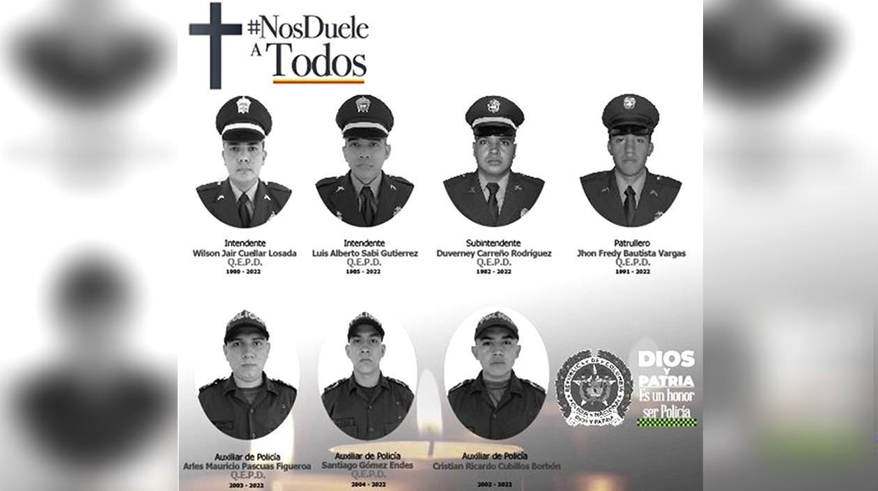 Los policías asesinados en el departamento del Huila.