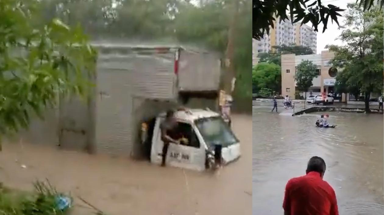 Este furgón quedó atrapado entre las aguas en El Campestre. Sus dos ocupantes fueron rescatados.