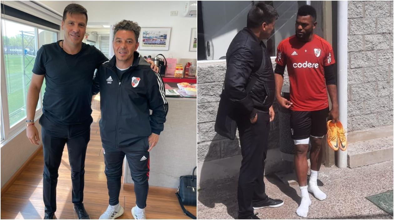 Juan Cruz Real con Marcelo Gallardo y Miguel Ángel Borja. 