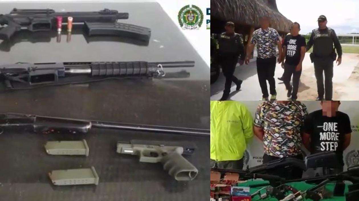 Armamento incautado y los capturados.