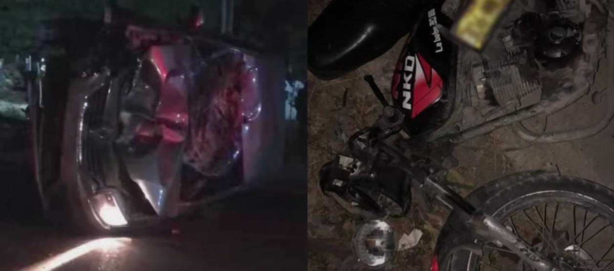 Estado en que quedaron el vehículo y la moto involucrados en el accidente.