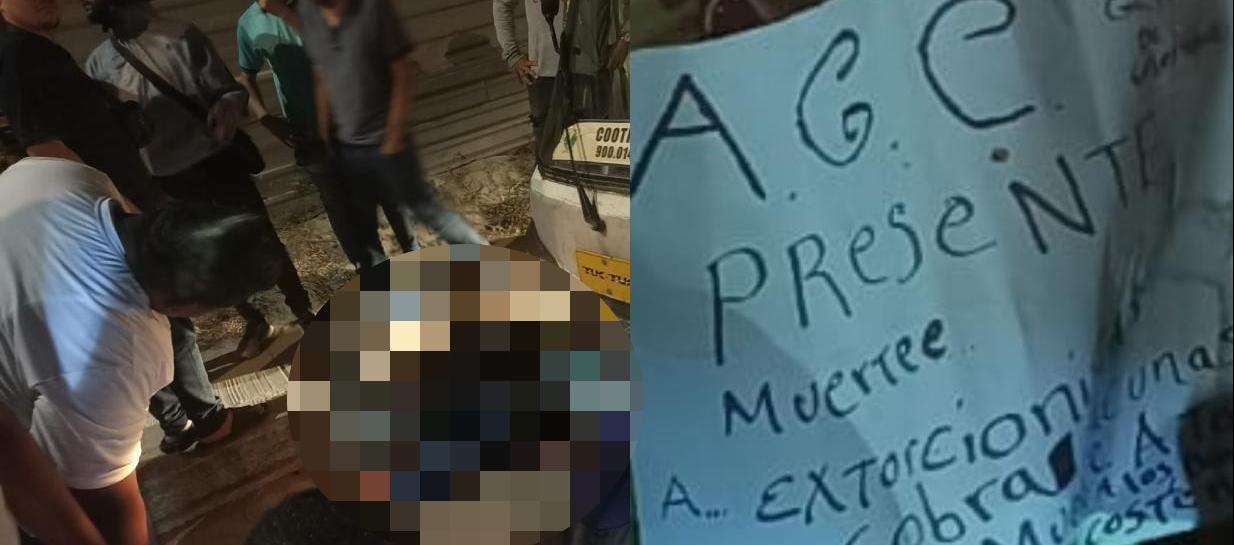 El asesinado y el panfleto que le dejaron.