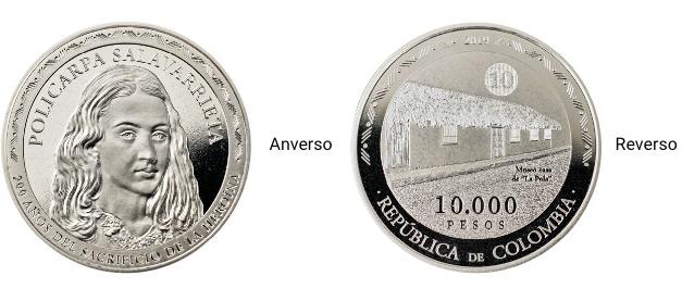 La moneda con la imagen de Policarpa Salavarrieta.