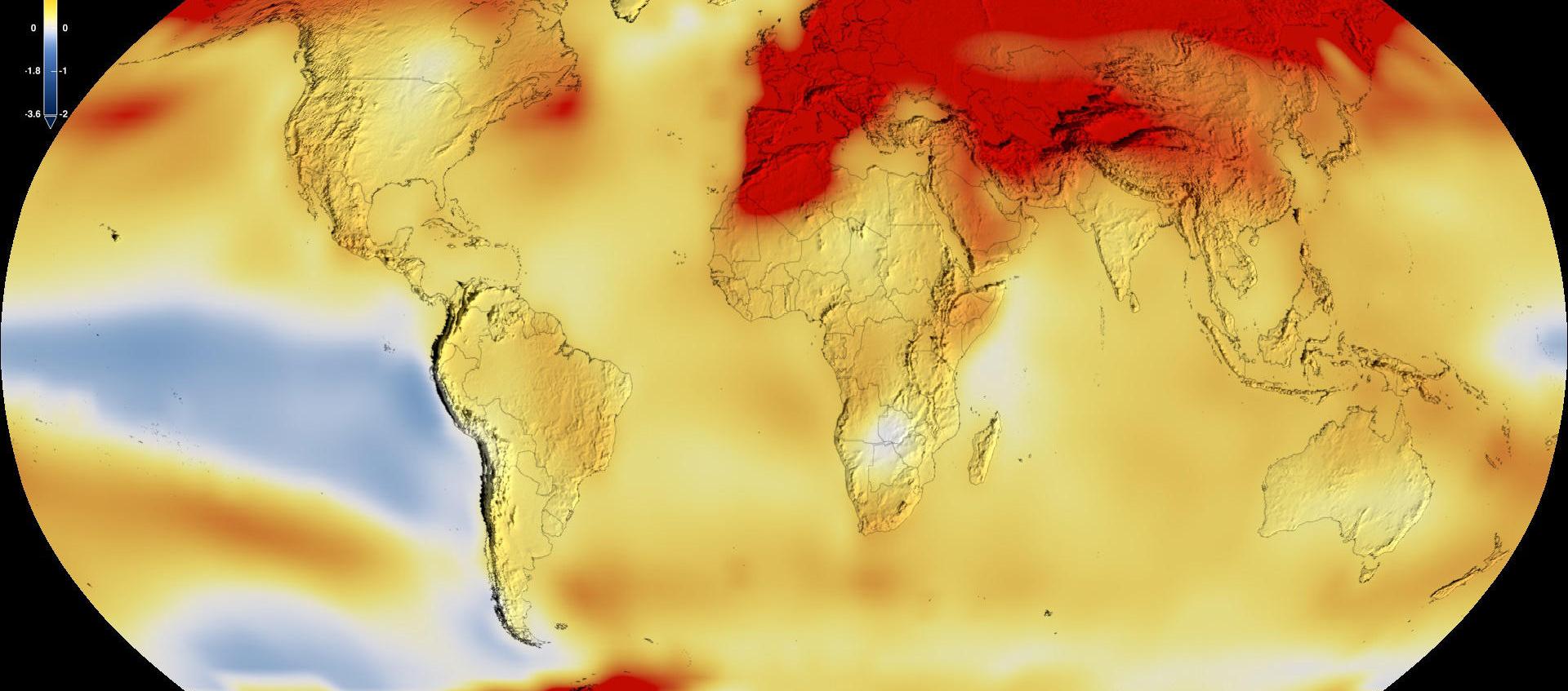 Imagen de  NASA que muestra el estado de calentamiento del globo terráqueo