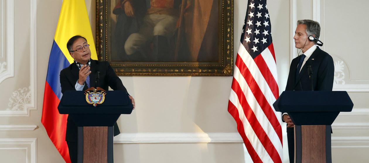 El Presidente Gustavo Petro junto al secretario de Estado de Estados Unidos, Antony Blinken.