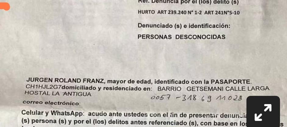 La denuncia que presentó en Fiscalía el ciudadano alemán Jurgen Roland Franz
