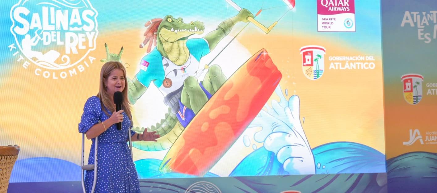 La gobernadora Elsa Noguera durante la presentación de la Parada Mundial de Kitesurf.