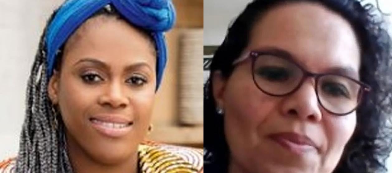 Aurora Vergara Figueroa, ministra de Educación, y Astrid Rodríguez, en Mindeportes.