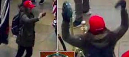 Sara Carpenter captada por las cámaras de vigilancia durante el asalto al Capitolio el 6 de enero de 2021