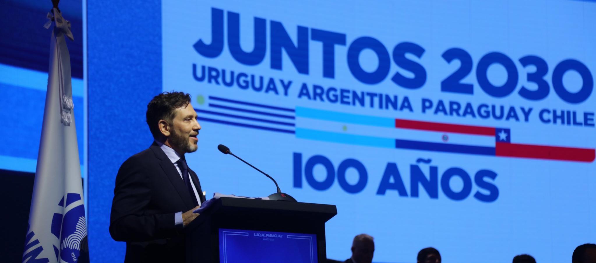 Alejandro Domínguez, presidente de la Conmebol, durante el congreso del organismo. 