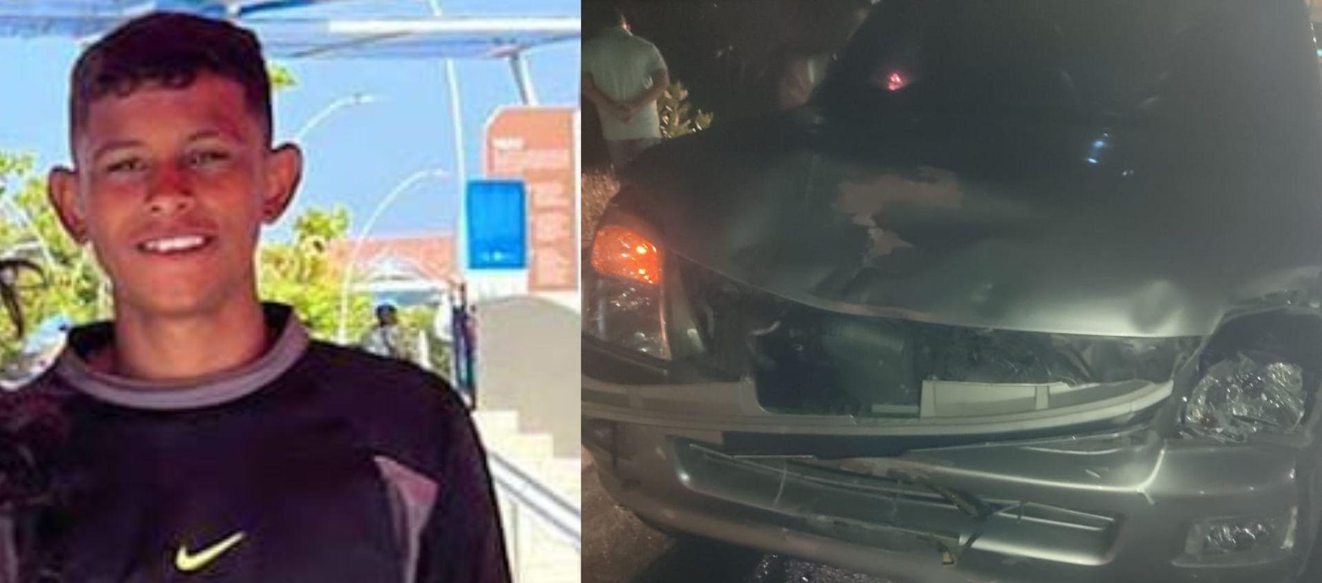 Johan Bracho y la camioneta que los arrolló cuando iba en moto.