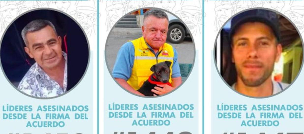 Jorge Pérez, Jaime López y Herney Muñoz, los tres lideres asesinados.