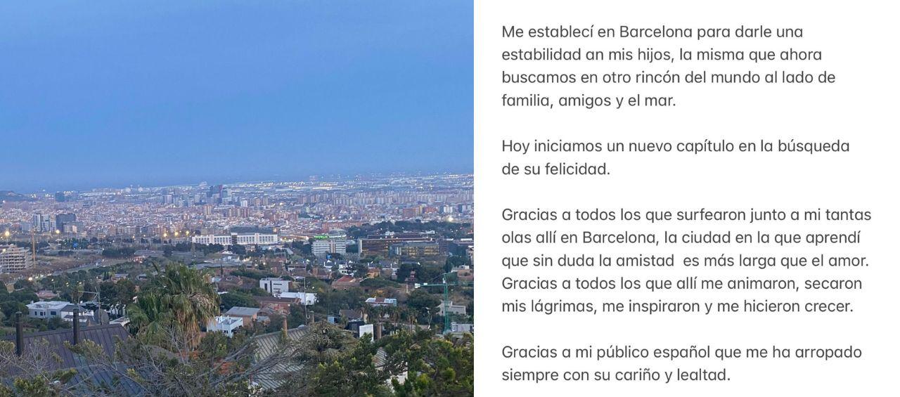 Shakira se despidió de Barcelona con un sentido mensaje.