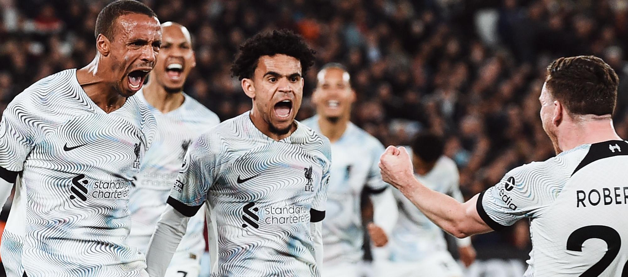 Luis Díaz, quien ingresó en el minuto 59, festeja el segundo gol del Liverpool. 