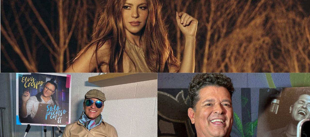 Los cantantes Shakira, Carlos Vives y Elvis Crespo