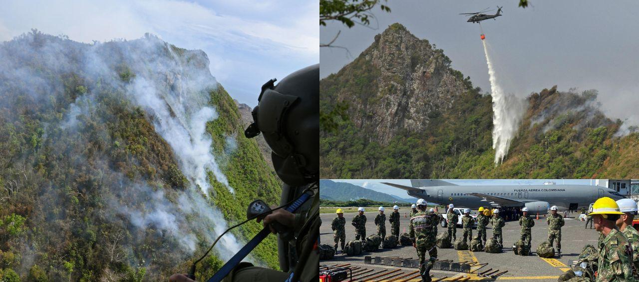  Labores de extinción del incendio forestal en Providencia