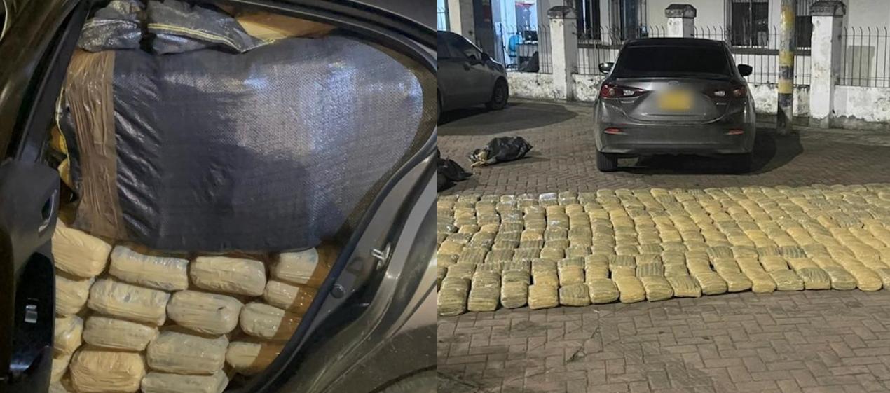 Marihuana incautada en uno de los vehículos. 