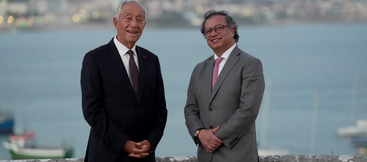 El Presidente Gustavo Petro con su colega de Portugal, Marcelo Rebelo de Sousa, este lunes en Lisboa.