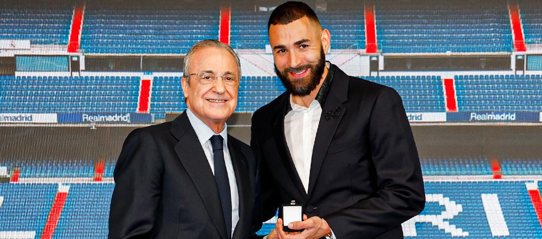 Florentino Pérez, presidente del Real Madrid, con Karim Benzema. 