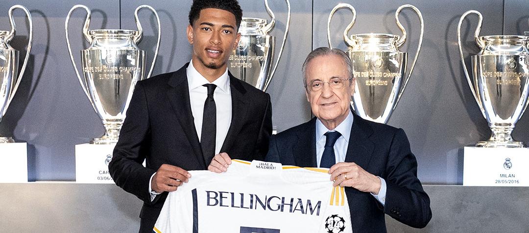 Jude Bellingham con el presidente del Real Madrid, Florentino Pérez.