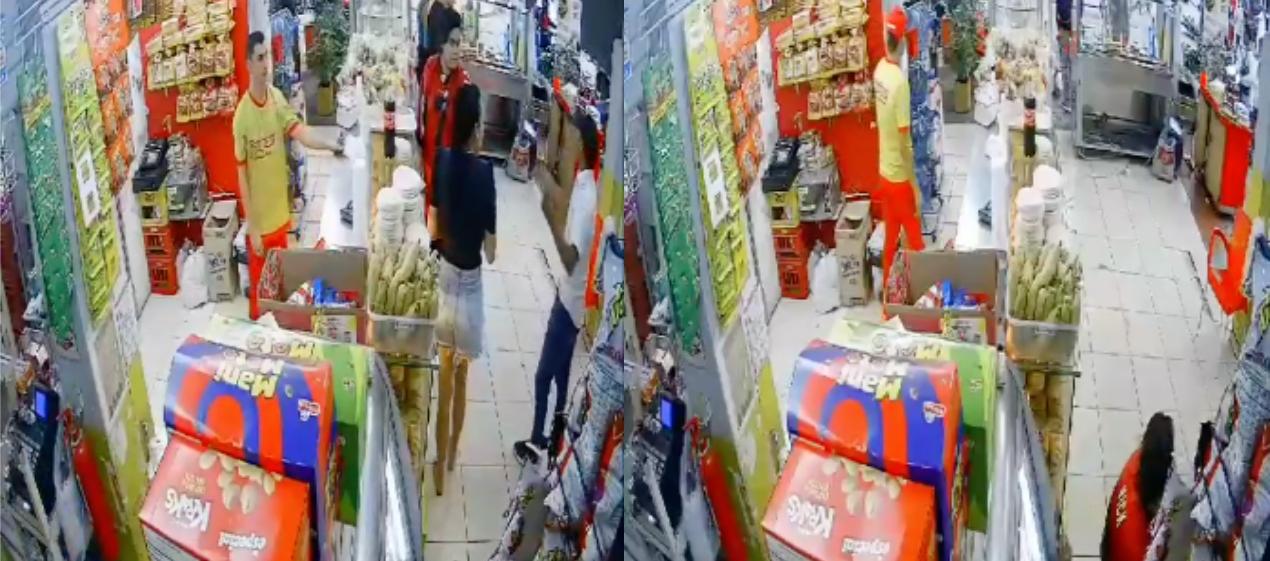 Momento en que ocurrió el atraco dentro de la panadería. 