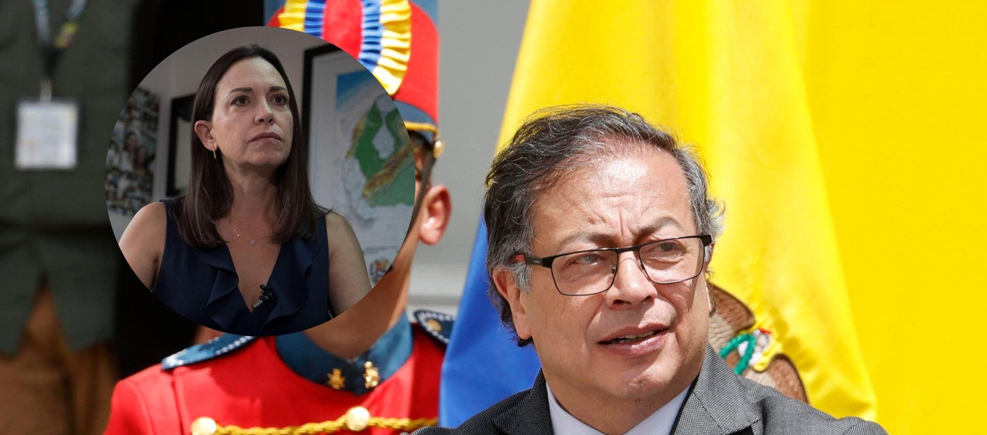 Presidente Gustavo Petro y opositora María Corina Machado.