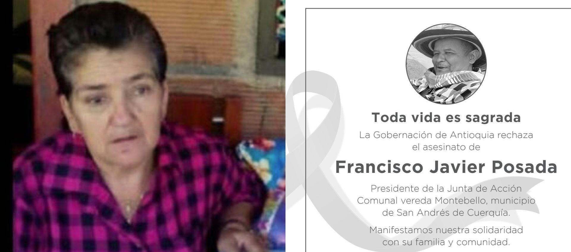 María Elvia Gómez De Gil y Francisco Javier Posada Posada, líderes sociales asesinados.