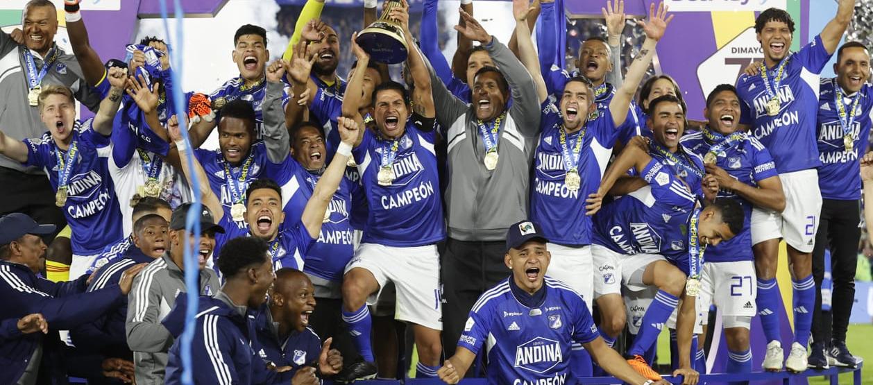 La celebración de Millonarios tras conquistar el título de la Liga Colombiana.