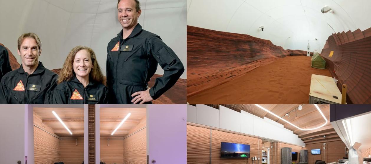 Los integrantes de la Nasa y el espacio del simulador.