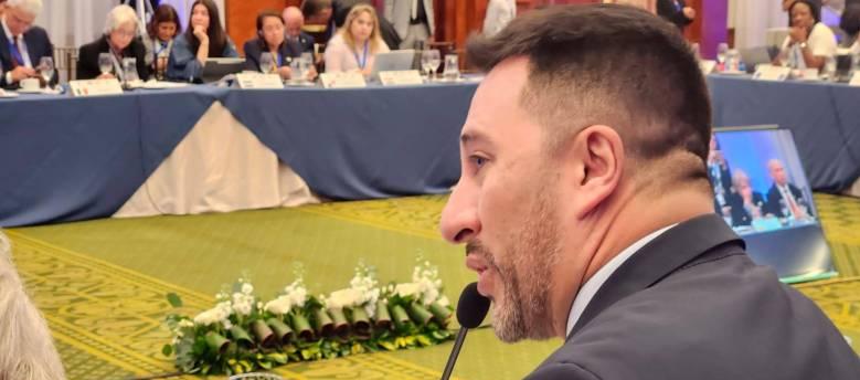 Arturo Bravo, Viceministro de Turismo, durante su intervención sexagésima octava Cumbre para las Américas de la OMT.