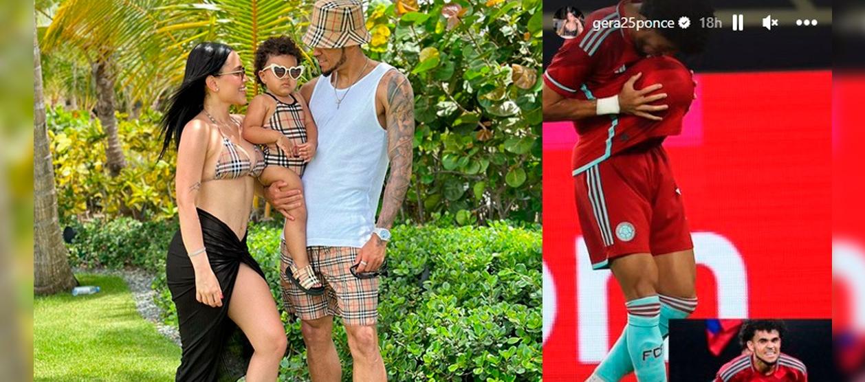 Luis Díaz y su esposa Geraldine Ponce con su hija Roma. En la siguiente, la foto de la celebración