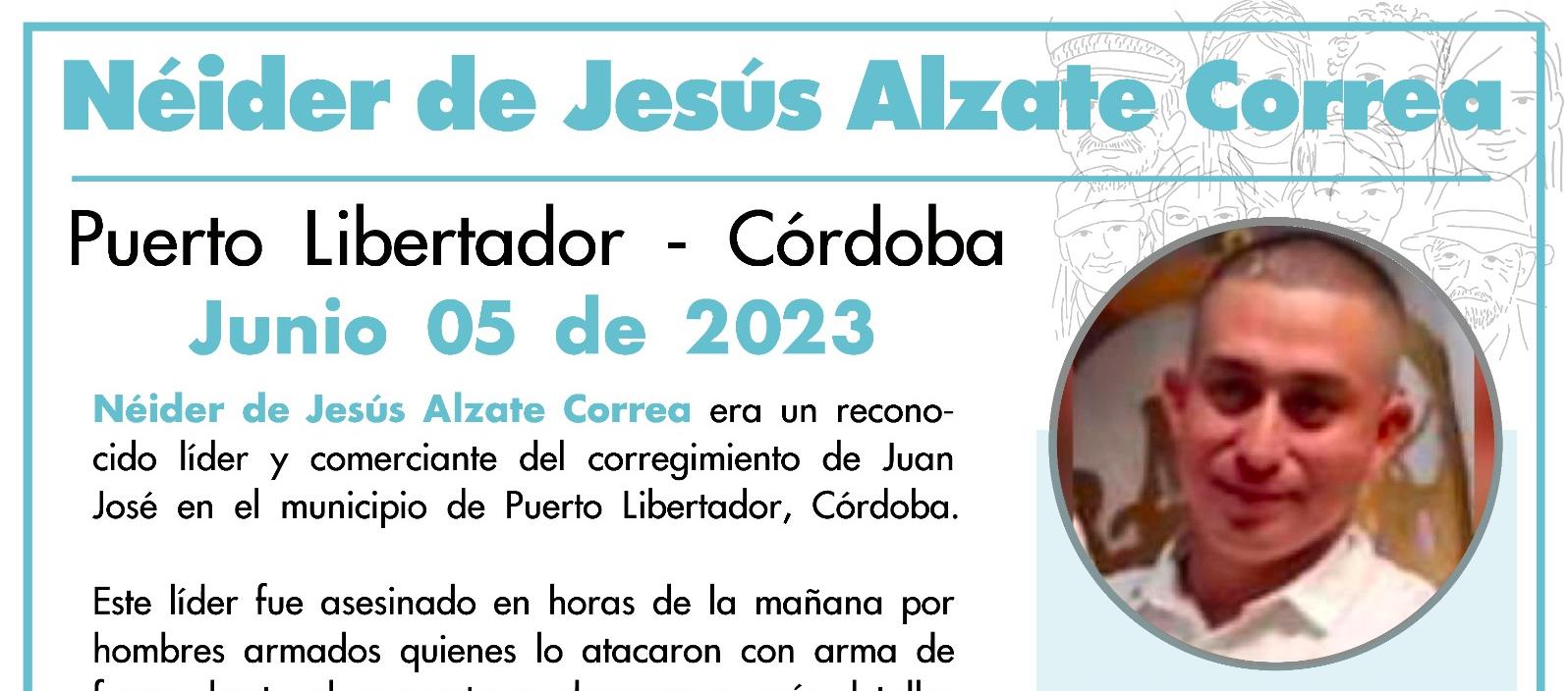 Néider Alzate Correa, asesinado en el corregimiento de Juan José, Puerto Libertador