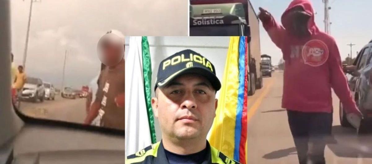 El coronel Johan Borda, del distrito de Policía de Ciénaga. Al fondo los retenes "ilegales"