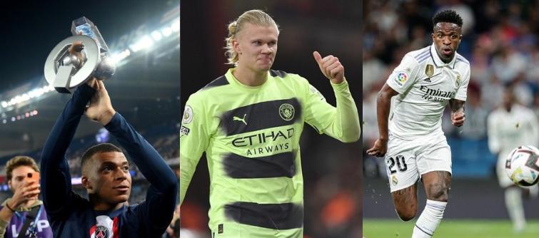 Kylian Mbappé, Erling Haaland y Vinicius Junior. 