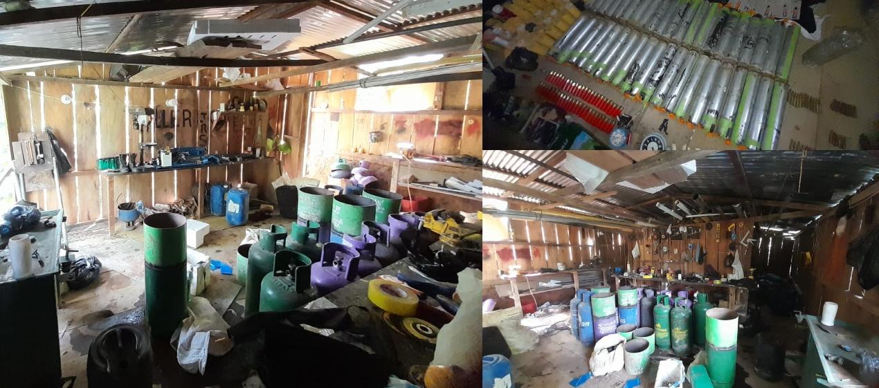 Fábrica de explosivos destruido por el Ejército. 