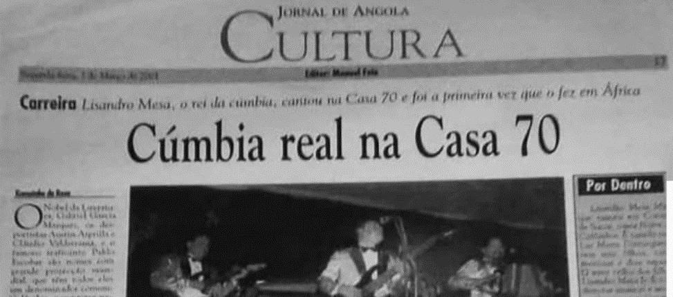 Periódico Journal de Angola de 2004 anunciado la visita de Lisandro Meza a ese país. 