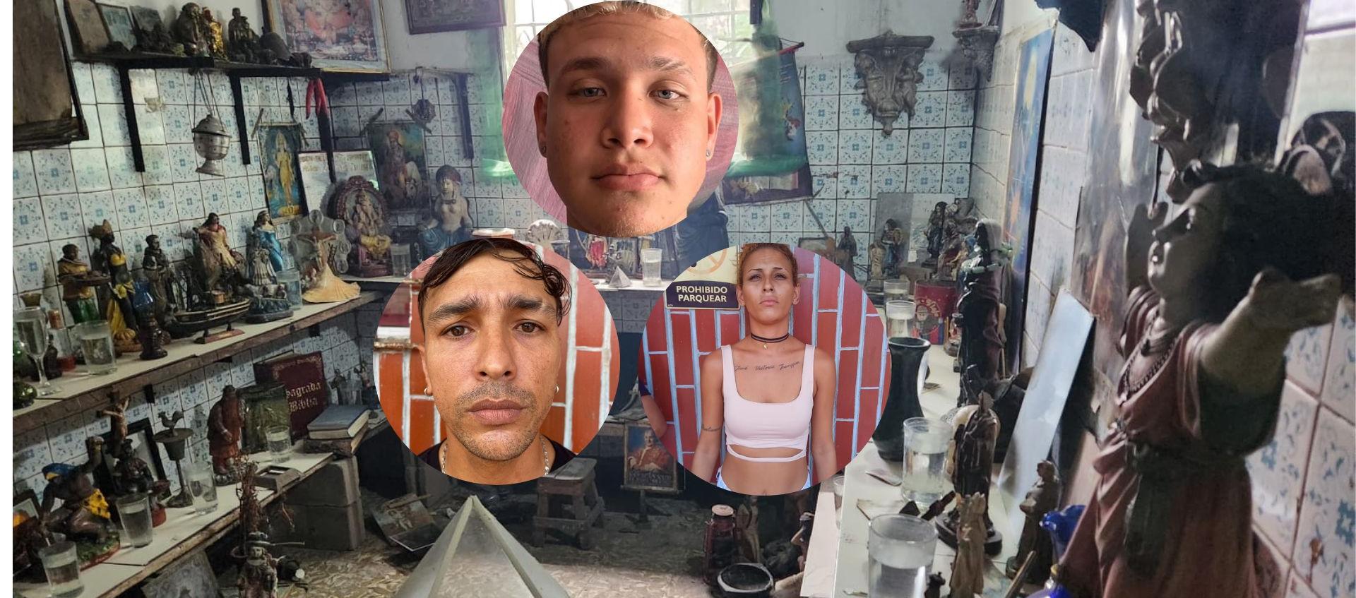 'Shakur', 'Melenita' yt 'Web cam',  y al fondo un altar.