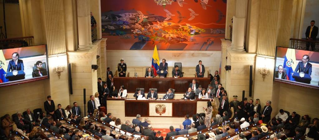 El Presidente Gustavo Petro durante su intervención ante el Congreso.