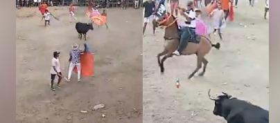 Dos aspectos de las corralejas de este sábado en Juan de Acosta