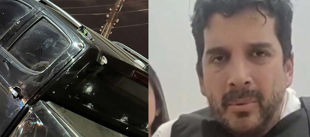 La camioneta con los disparos y el alcalde Francisco Tamaríz.