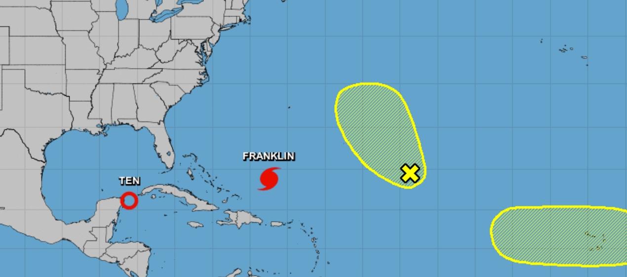Círculo rojo que indica 'Ten' es donde se formó la nueva depresión tropical. 