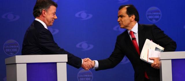 Aspecto de uno de los debates presidenciales entre Juan Manuel Santos y Óscar Iván Zuluaga.