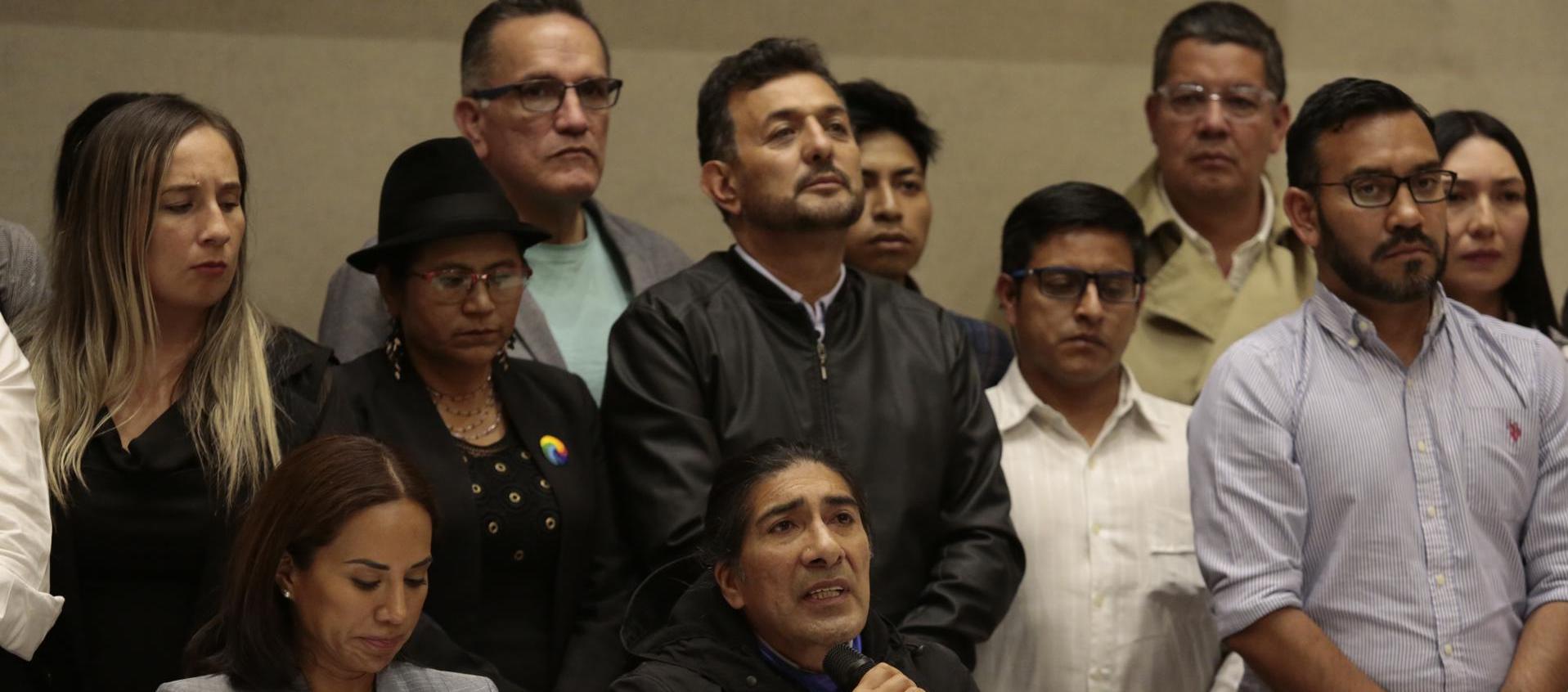 El candidato a la Presidencia de Ecuador Yaku Pérez en rueda de prensa