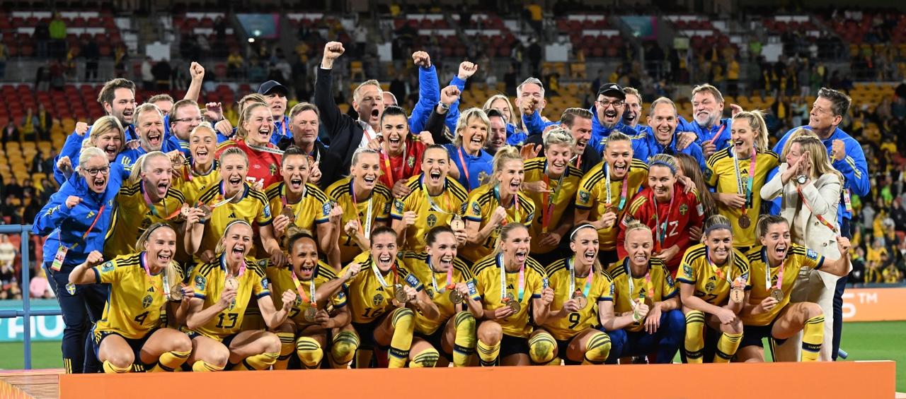 Las jugadoras suecas tras obtener el tercer lugar del Mundial femenino.