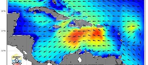 'Franklin' estaba casi estacionaria esta noche de lunes en el Caribe Oriental (sur de Santo Domingo)