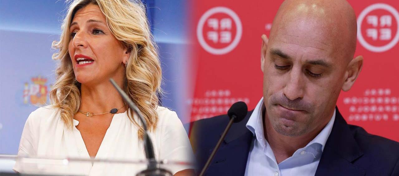 La vicepresidenta de España, Yolanda Díaz, y el presidente de RFEF, Luis Rubiales