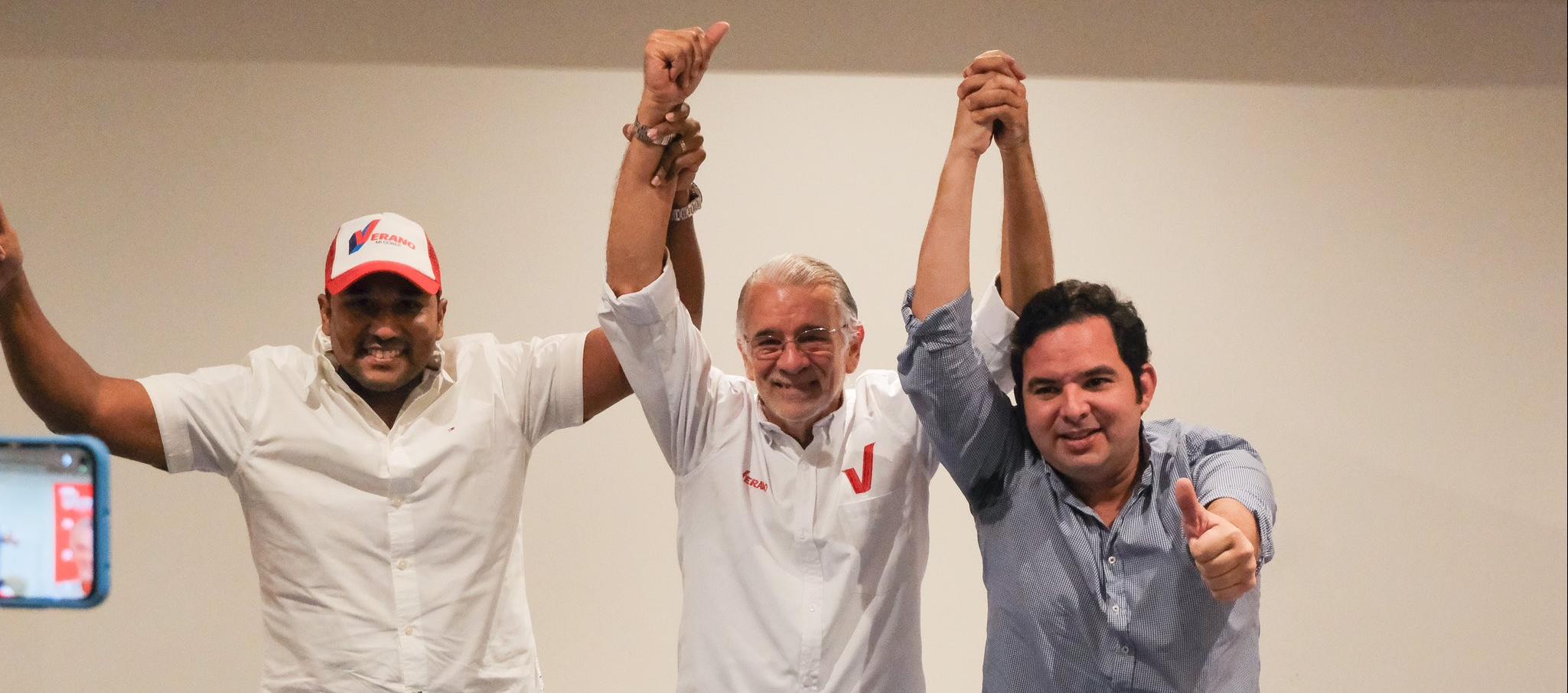 Óscar David Galán, Eduardo Verano y el senador del CD, Carlos Meisel.